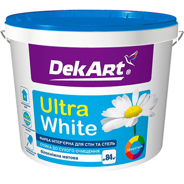 Краска интерьерная для стен и потолков белоснежная "Ultra White" белый (база А) 1.2 кг 4820089419564 фото