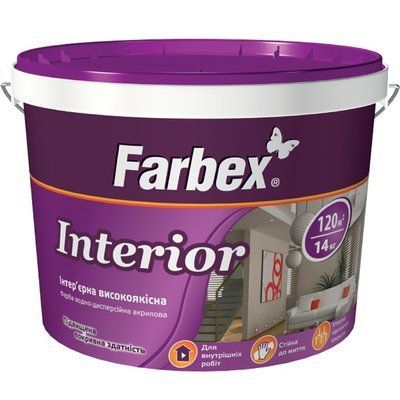 Краска интерьерная водно-дисперсионная акриловая Interior Farbex матовая белая 20кг 46355156 фото