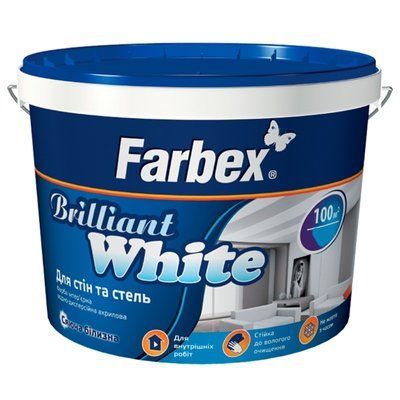 Краска для стен и потолков водно-дисперсионная акриловая Brilliant White Farbex белоснежная матовая 20кг 46358110 фото